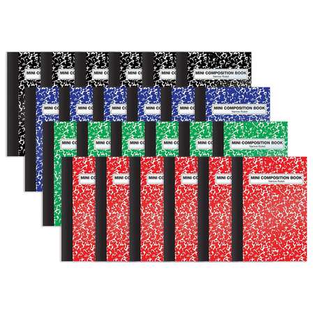 BETTER OFFICE PRODUCTS Mini Comp Books, 4.5in. x 3.25in. 80 Shts, Narrow Ruled, Marble Cvrs, Red, Blue, Black, Green, 24PK 25524
